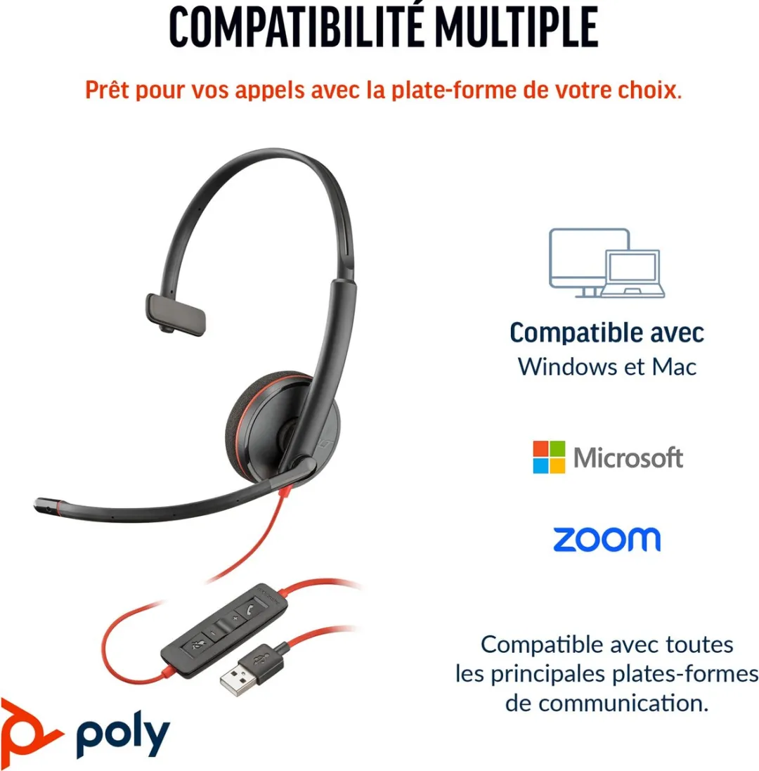 HP Poly Blackwire C3210 – Over-ear headset – Kabel – Mono – Zwart