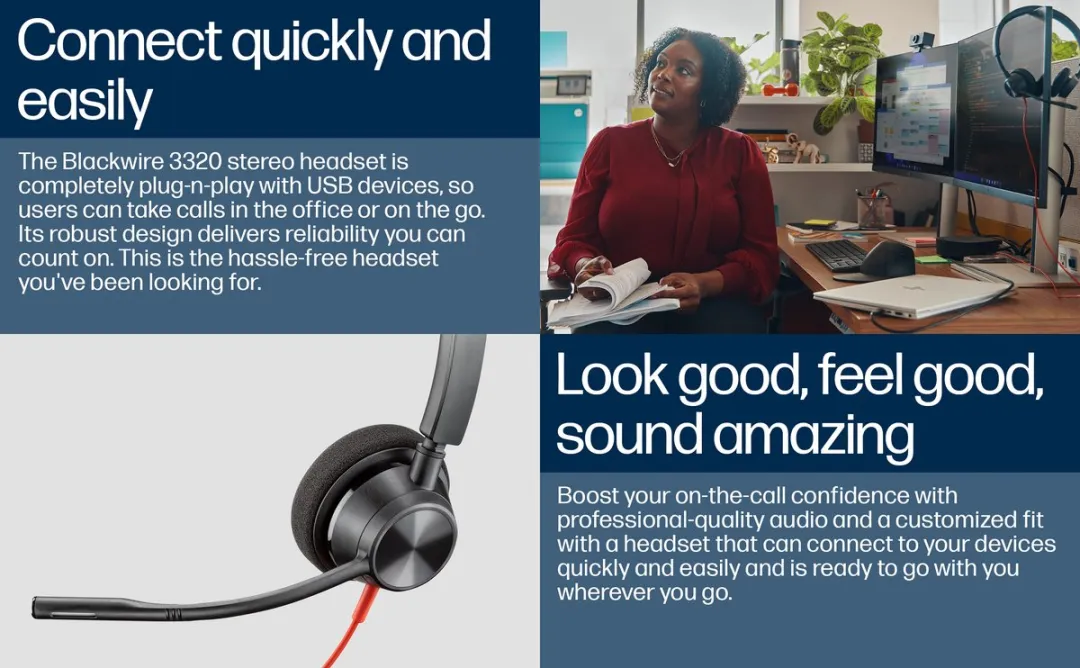 HP Poly Blackwire C3320-M – On-ear headset – Kabel – Stereo – Zwart – Met microfoon en volumeregeling