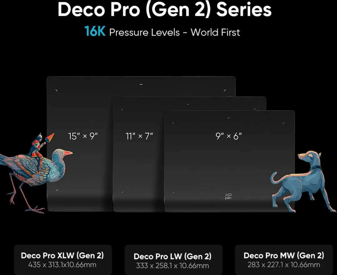 XPPen Deco Pro XLW Gen 2 MT1592B Grafische Tablet 15x9 inch - X3 Pro Stylus 16K - Zwart/Grijs