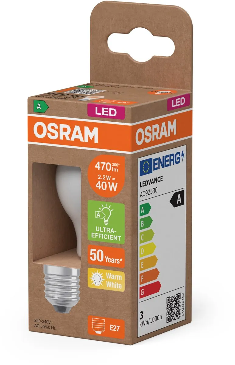 Osram LED Classic E27 Peer Filament 2.2W 470lm - Zeer Warm Wit - afbeelding 6 van 6