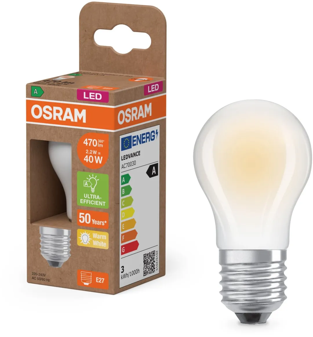 Osram LED Classic E27 Peer Filament 2.2W 470lm - Zeer Warm Wit