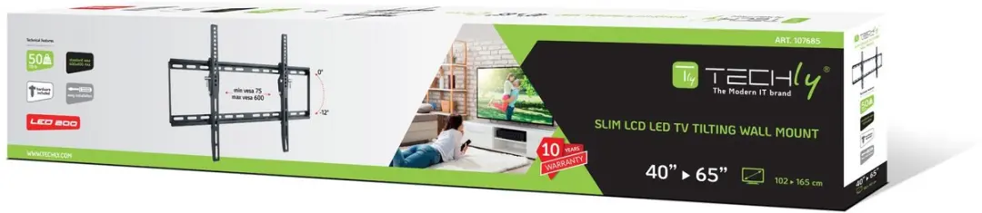 Techly ICA-PLB 161L TV-muurbeugel 40-65 inch - Zwart - afbeelding 2 van 6