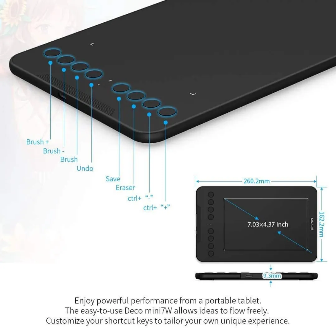 XPPen Deco mini7W Draadloze Grafische Tablet - Zwart