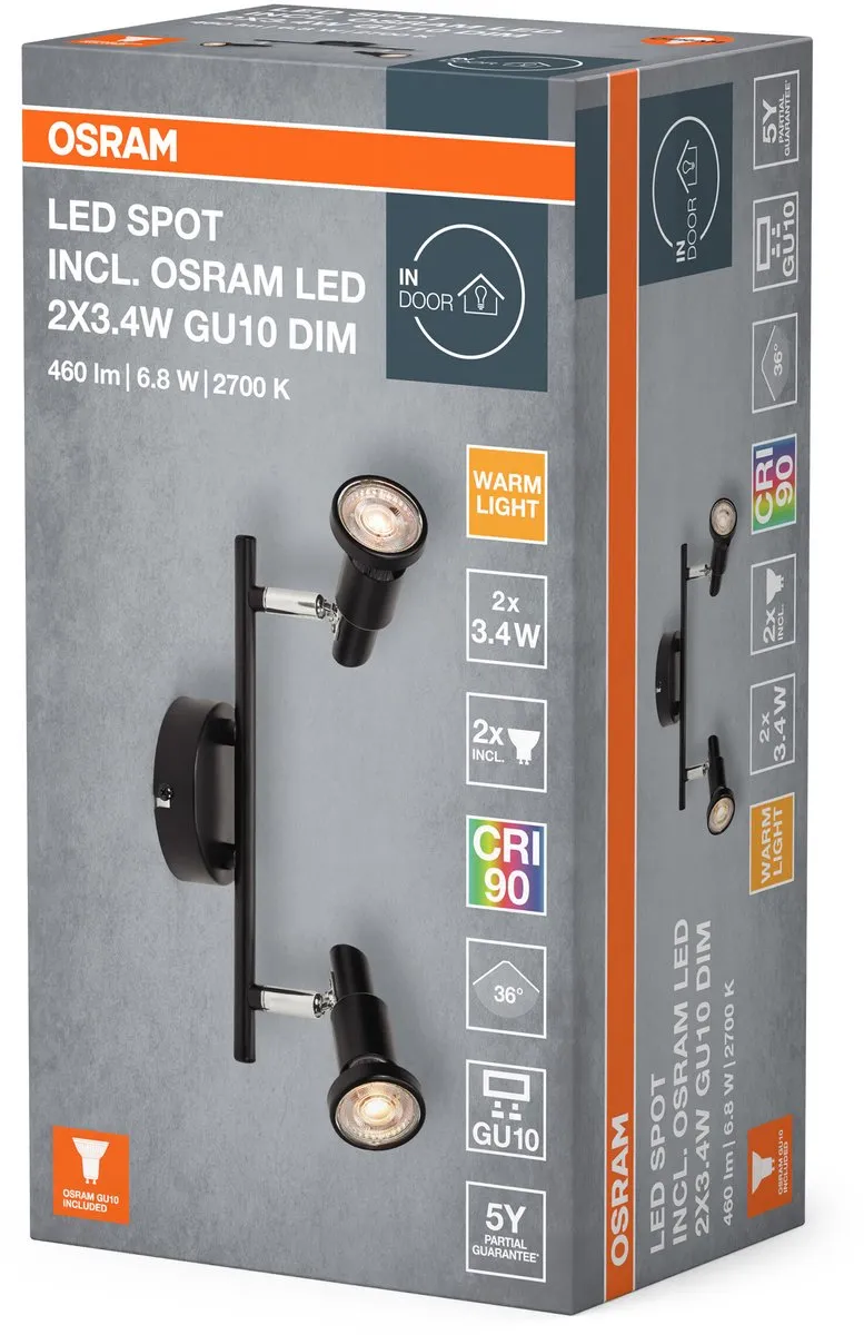 Osram LED Spot GU10 2x3,4W - 924lm - Zwart