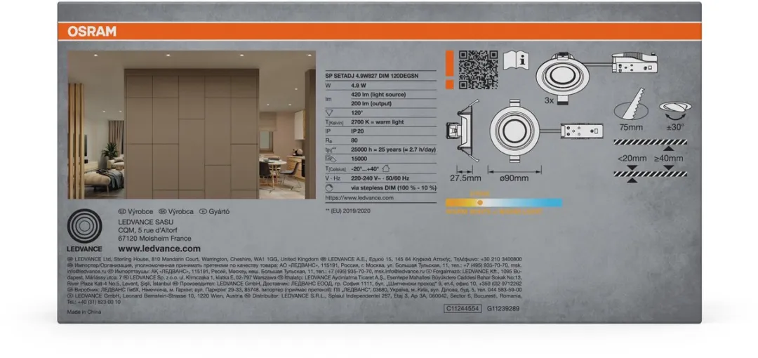 Osram Spot Set LED Inbouwspot DIM 4,9W 120° Satijnnikkel - 3 Stuks