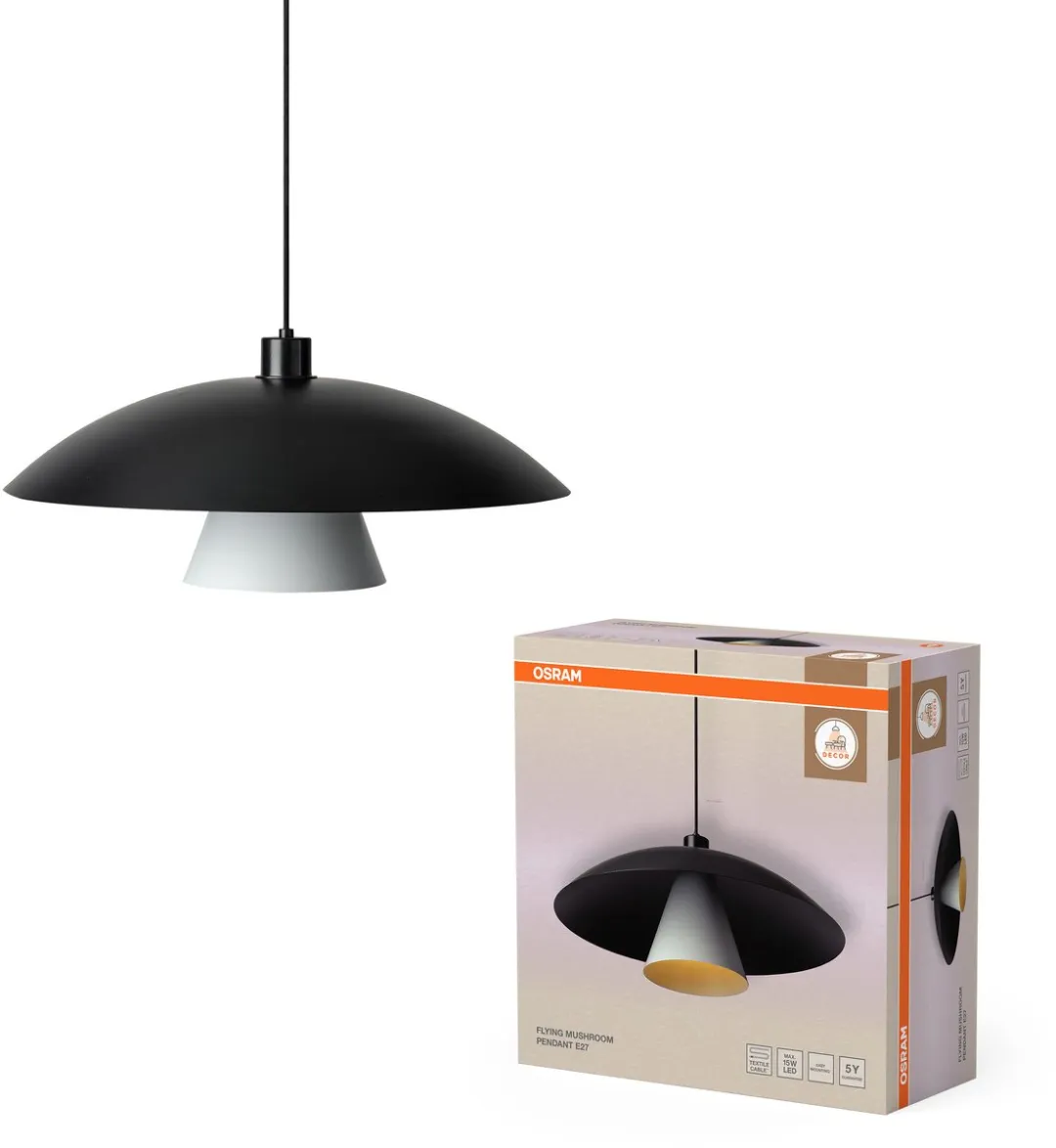 Osram Decor Vliegende Paddenstoel Hanglamp E27 - 500mm - Zwart/Wit