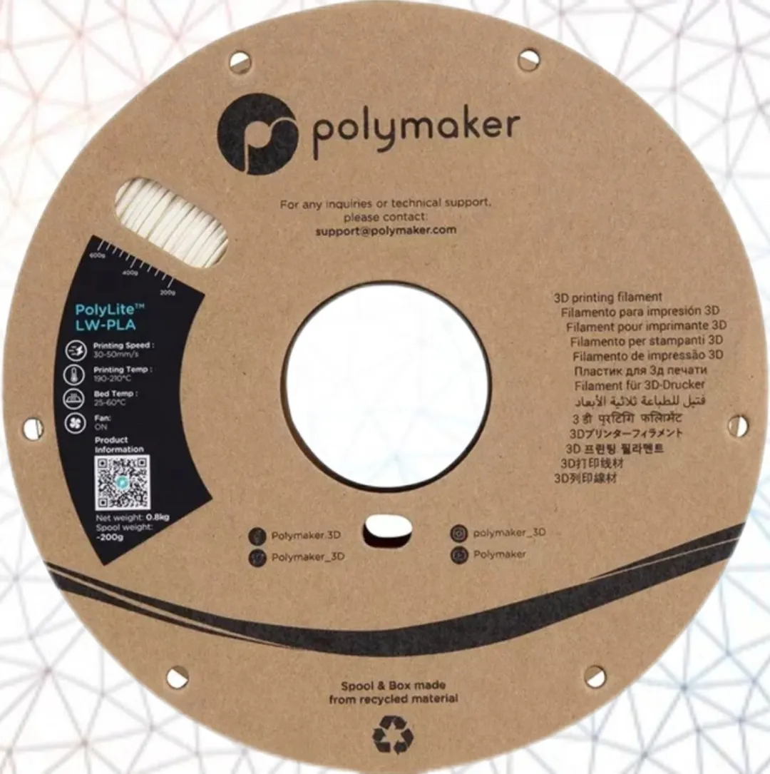 Polymaker PolyLite LW-PLA Filament 1,75mm - Wit