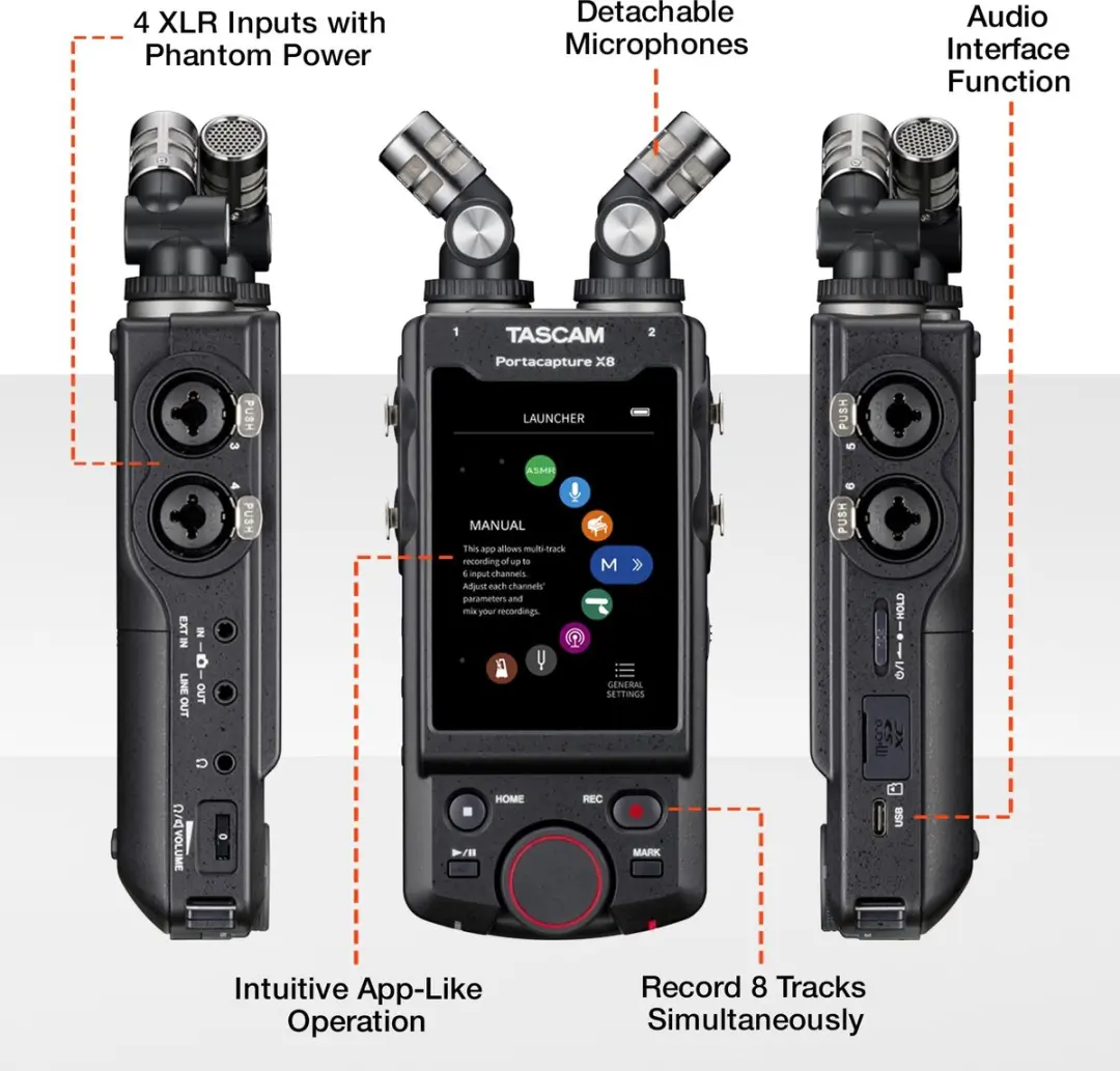 Tascam Portacapture X8 Mobiele Recorder - Zwart - afbeelding 3 van 6