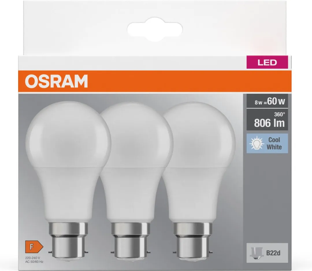 Osram LED Base Classic A B22d 8,5W Koelwit Mat