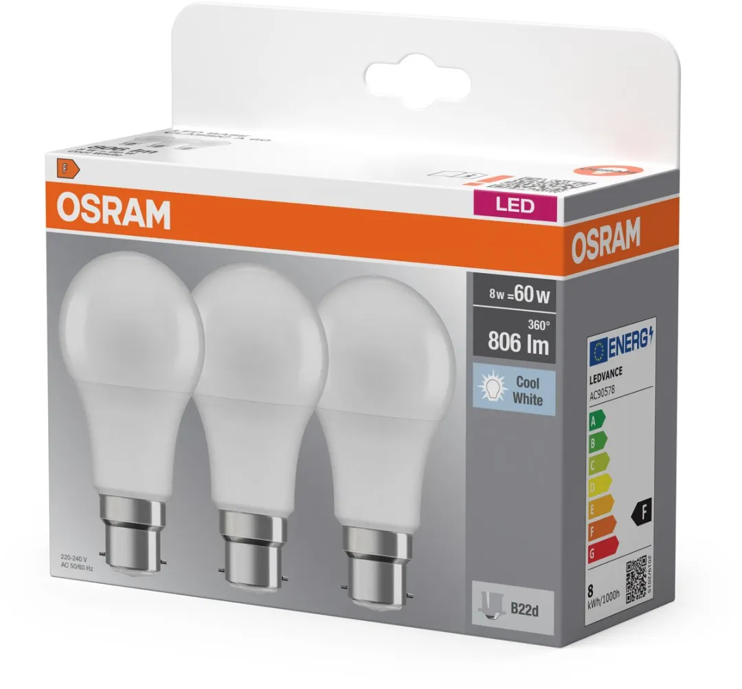 Osram LED Base Classic A B22d 8,5W Koelwit Mat