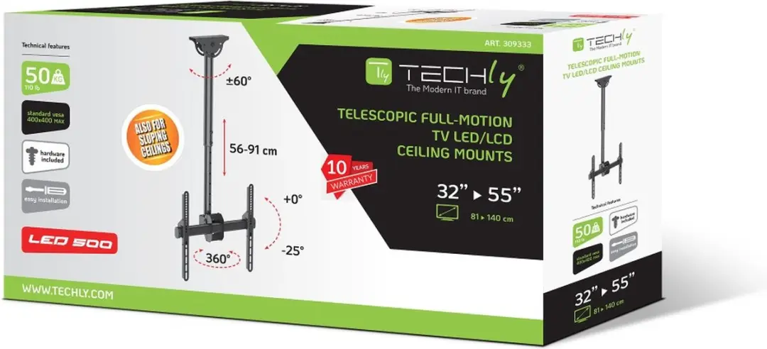Techly ICA-CPLB 944S Plafondbeugel - Zwart - afbeelding 3 van 6