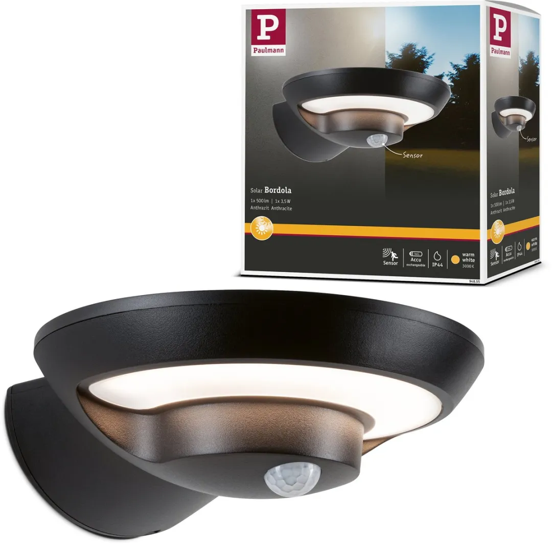 Paulmann Bordola Solar LED Wandarmatuur Antraciet