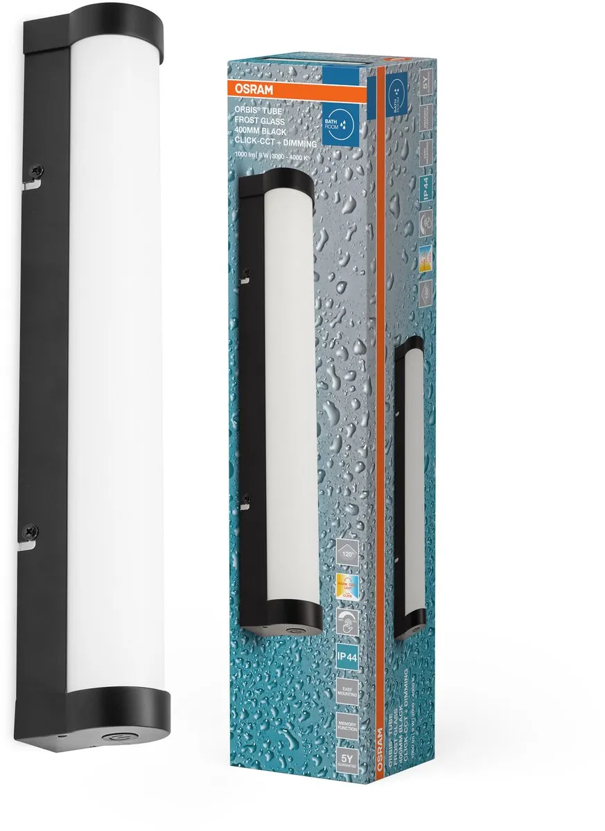Osram Orbis Tube Frost Glass Wandlamp 9W - Zwart - 820lm