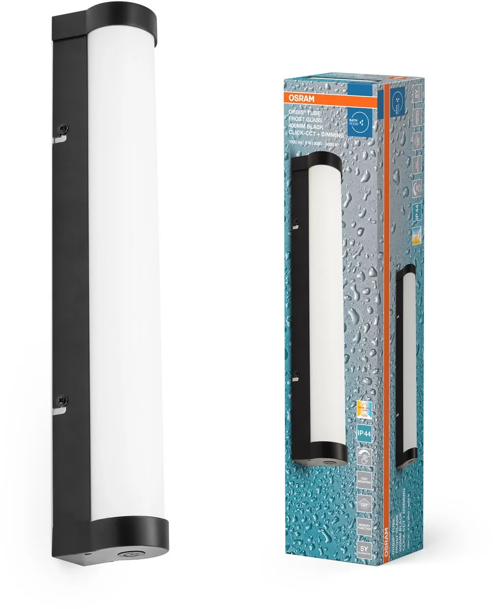 Osram Orbis Tube Frost Glass Wandlamp 9W - Zwart - 820lm