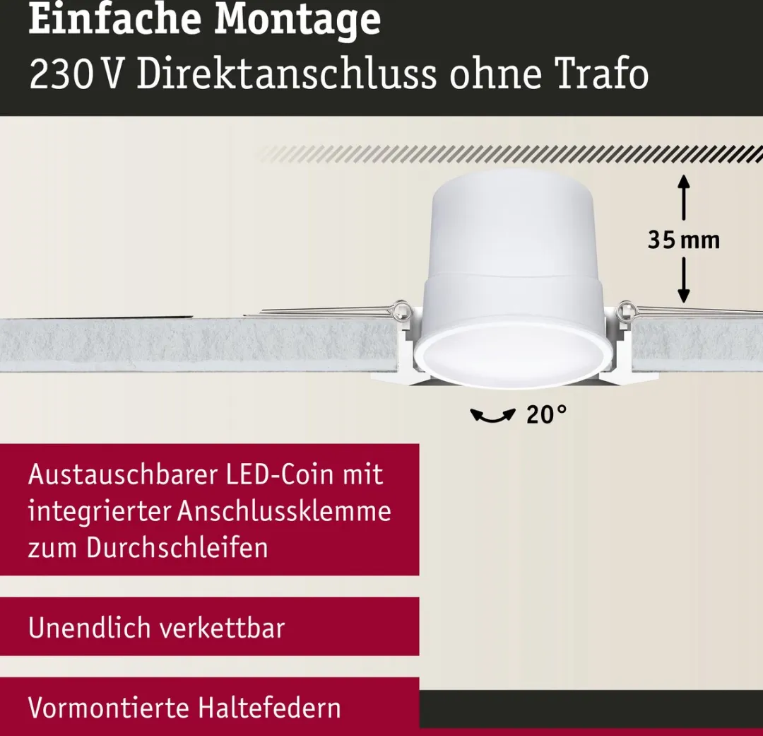 Paulmann LED-inbouwlamp Smart Home Zigbee 3.0 Coin Basisset - 3x430lm 3000K - Staal geborsteld