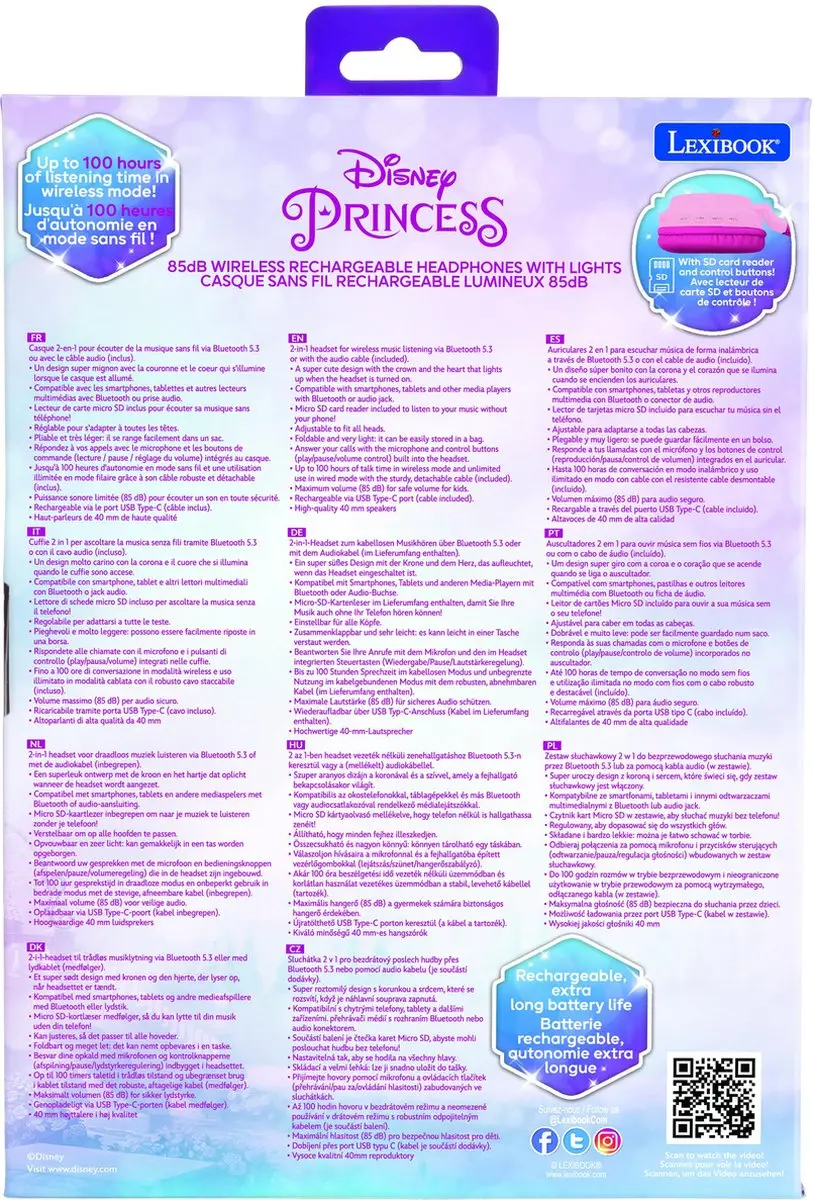 Lexibook Disney Princess HPBT015DP Bluetooth Koptelefoon - Roze - afbeelding 6 van 6