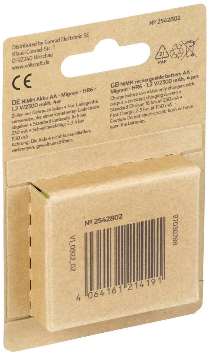 Voltcraft Endurance AA oplaadbare batterij NiMH 2300mAh - 4 stuk - afbeelding 3 van 4