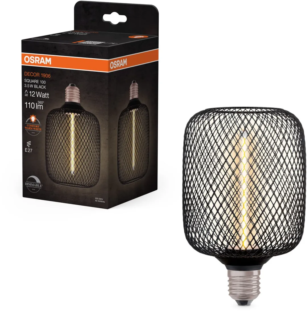 Osram LED Decor 3.5W 110lm 1800K Square Zwart | Dimbaar | E27 | Zeer Warm Wit | 3.5 watt | 25.000 Branduren