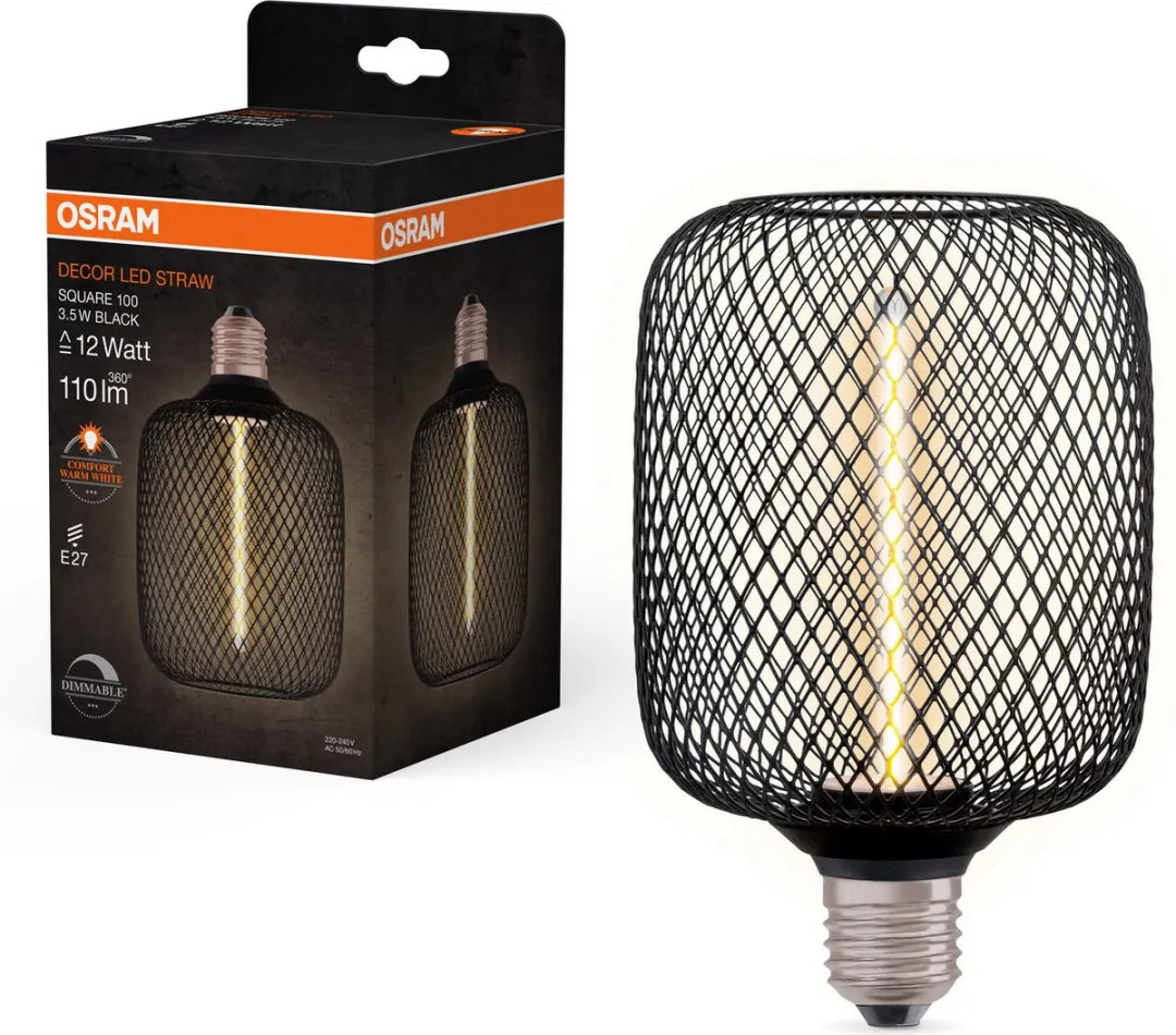 Osram LED Decor 3.5W 110lm 1800K Square Zwart | Dimbaar | E27 | Zeer Warm Wit | 3.5 watt | 25.000 Branduren