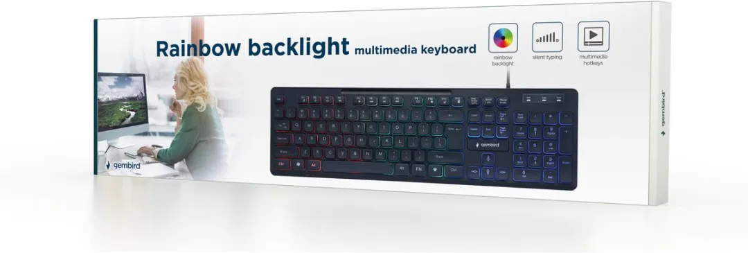 Gembird Rainbow Backlight Multimedia Toetsenbord KB-UML-02 - Zwart