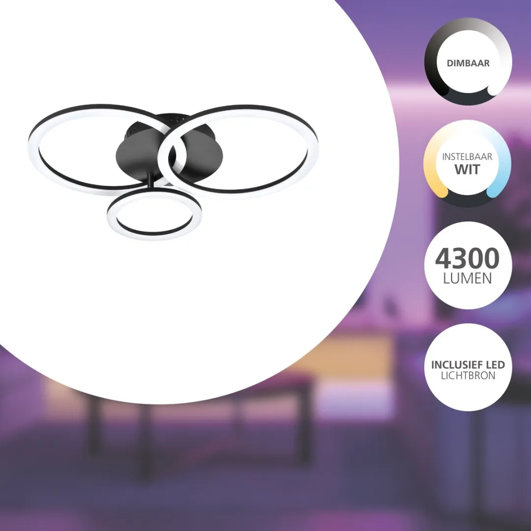 EGLO connect.z Parrapos-Z Smart Plafondlamp 54,5cm - Zwart - Zigbee