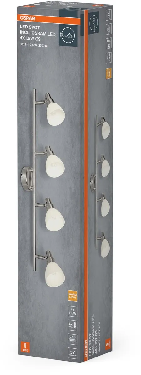 Osram LED Spot G9 4x1.9W 2700K - 800 Lm - Zilver