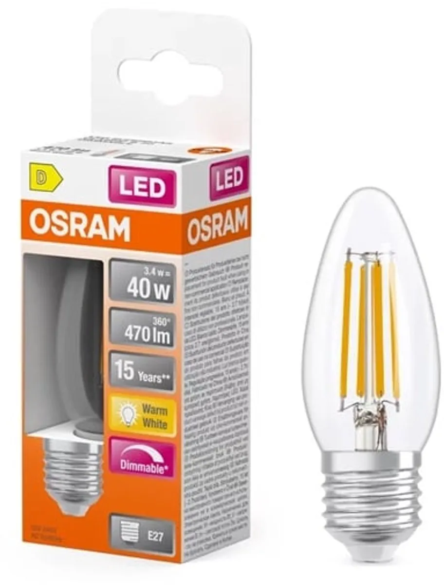 Osram LEDSCLB40 3,4W E27 Warm Wit - Helder Glas - afbeelding 6 van 6