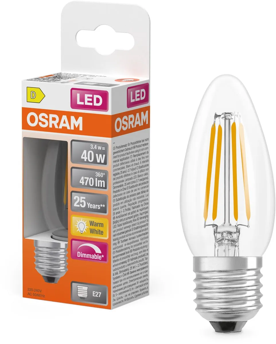 Osram LEDSCLB40 3,4W E27 Warm Wit - Helder Glas