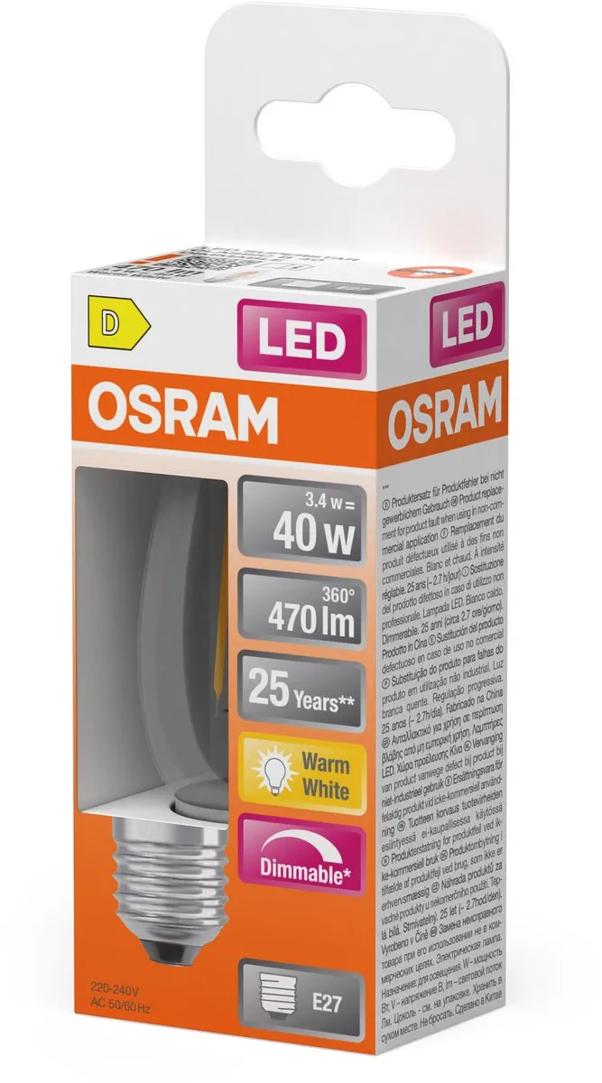 Osram LEDSCLB40 3,4W E27 Warm Wit - Helder Glas