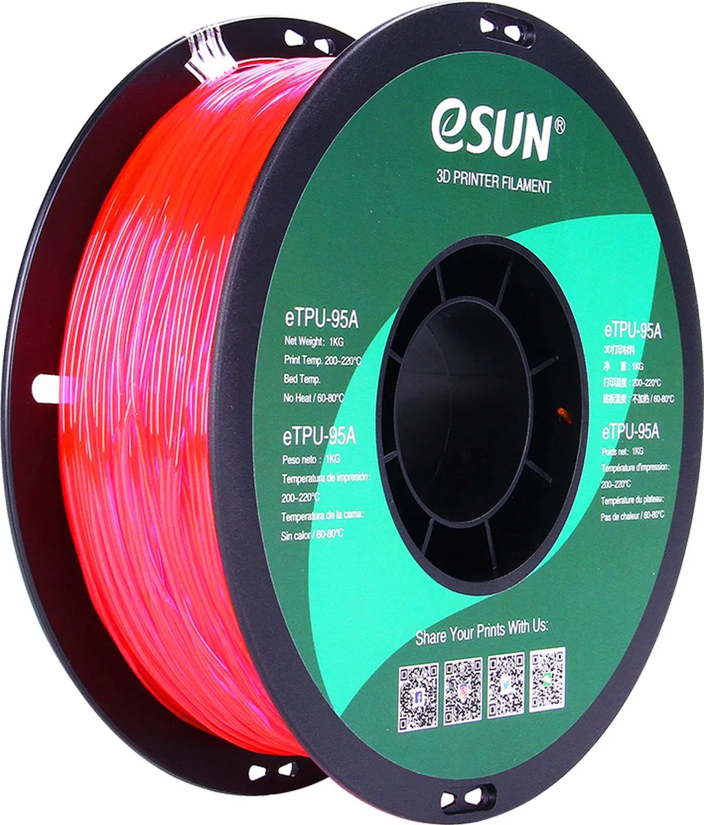 ESUN eTPU-95A Filament 1.75mm Transparant Roze 1kg