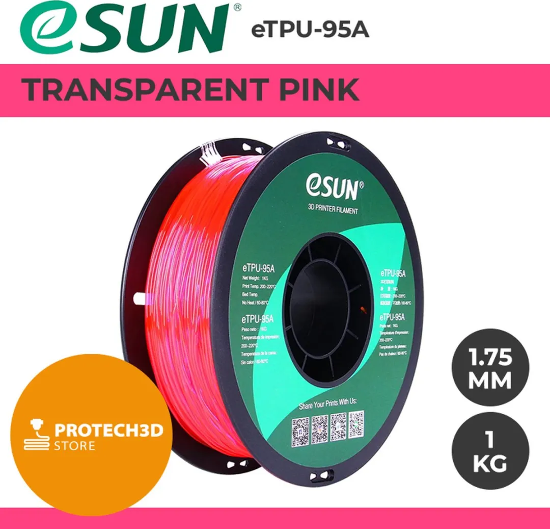 ESUN eTPU-95A Filament 1.75mm Transparant Roze 1kg