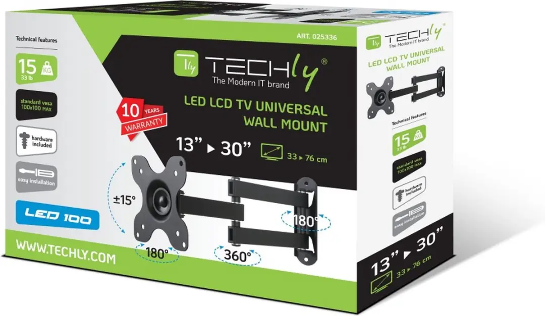 Techly ICA-LCD 923B TV-beugel - 13-30 inch - Zwart - afbeelding 2 van 6
