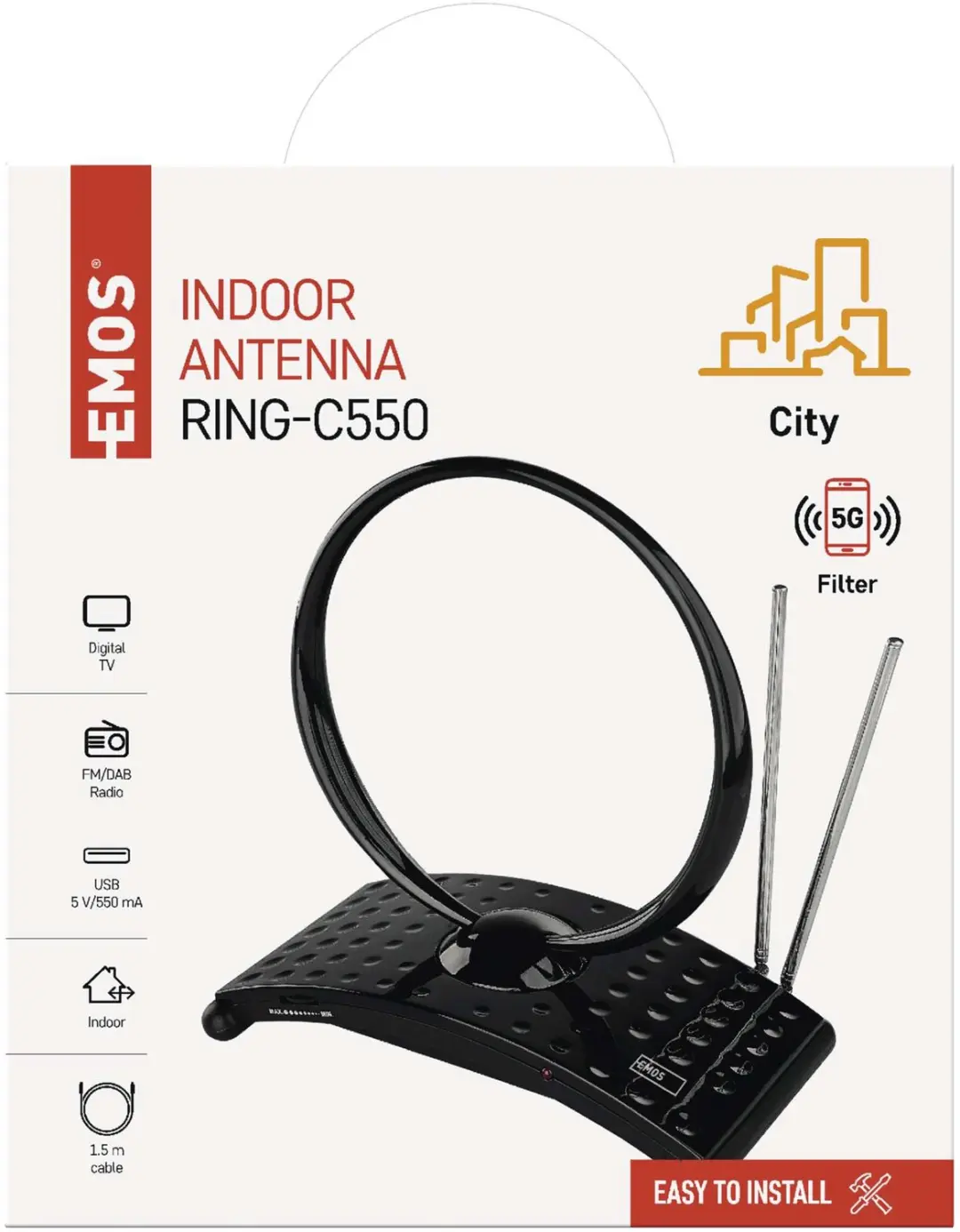 Emos CITY RING-C550 J0701 Kamerantenne - Zwart - afbeelding 3 van 6