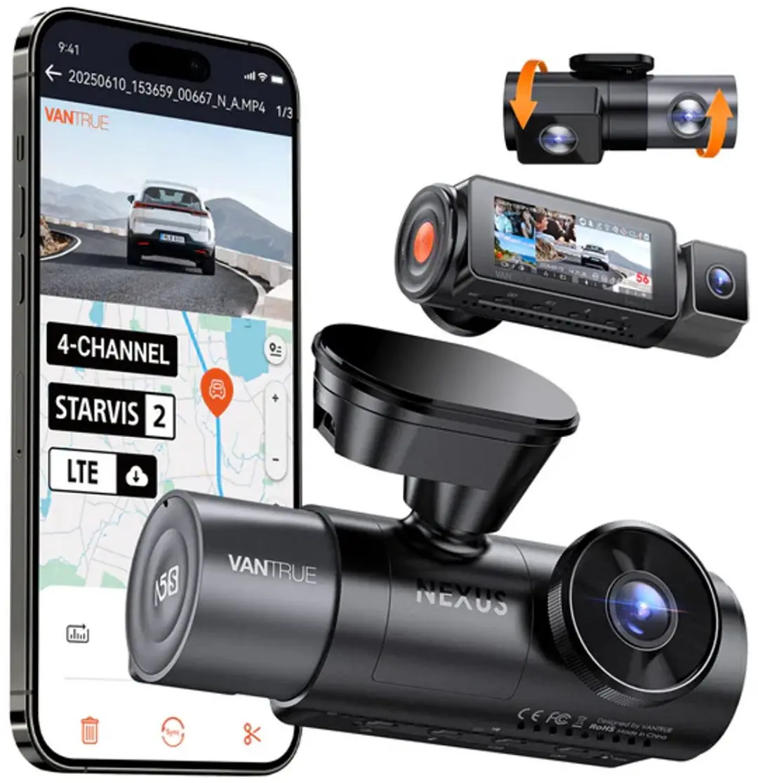 Vantrue N5S 2026 4-Kanaals 360 Graden WiFi Dashcam, STARVIS 2, IR Nachtzicht, 2.