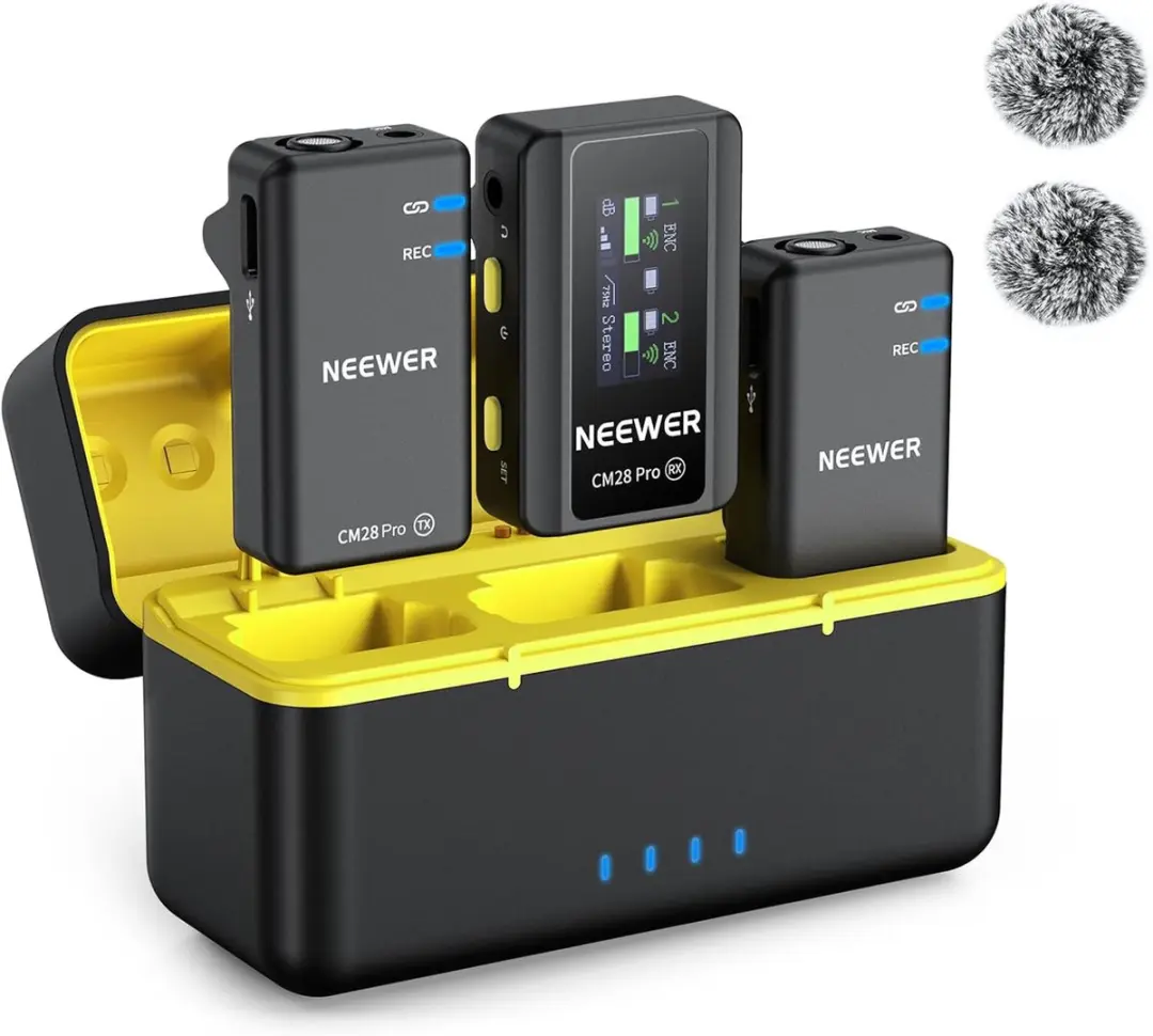 NEEWER CM28 PRO draadloos lavalier-reversmicrofoonsysteem met oplaadcase 48 kHz
