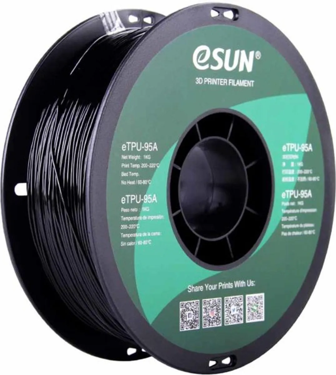 ESUN eTPU-95A Filament 1,75mm - 1kg - Zwart