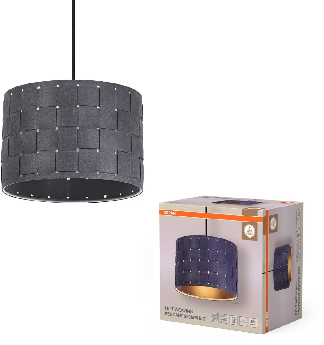 Osram Decor Felt Weaving Hanglamp 280mm - Donkergrijs