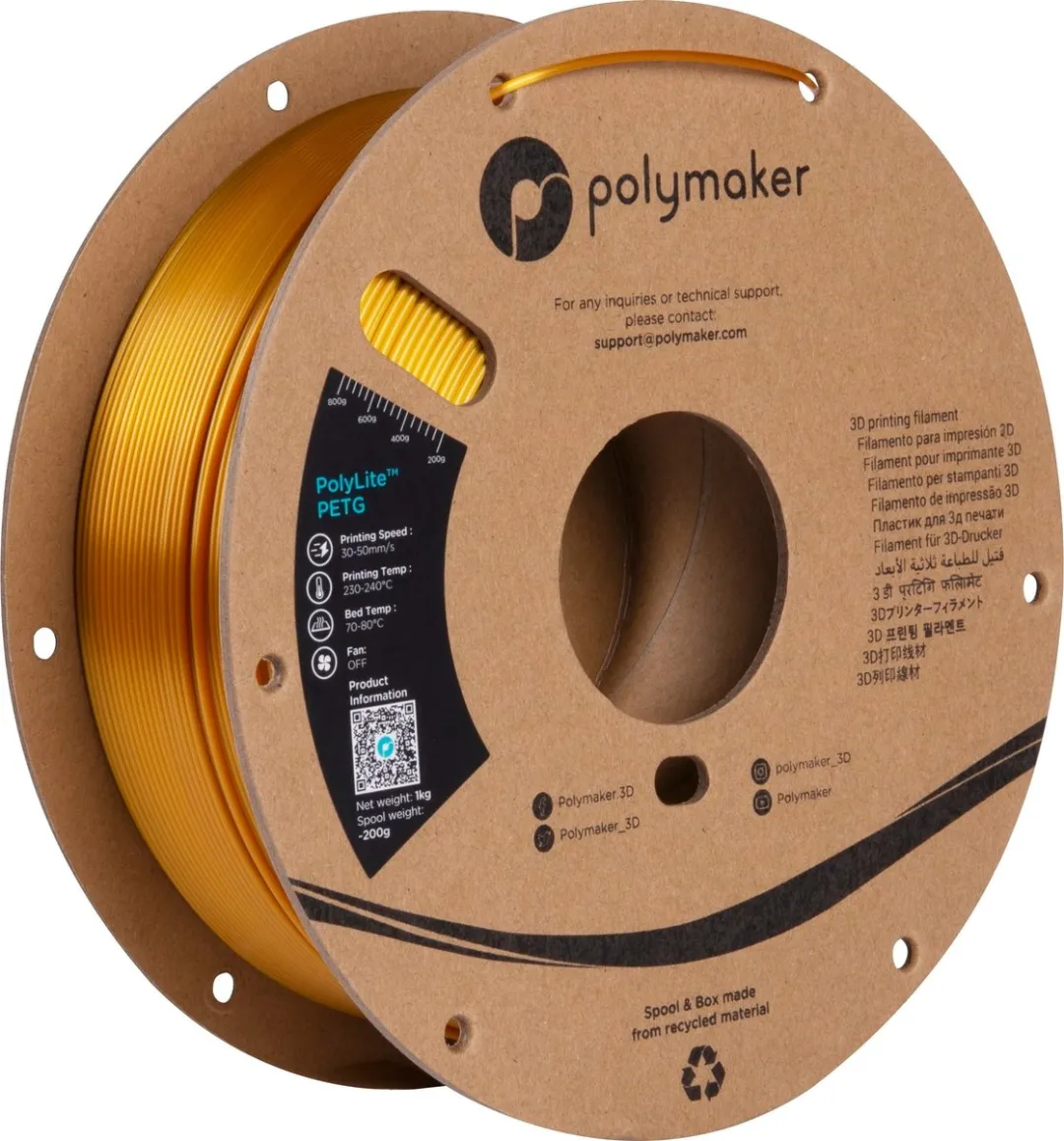 Polymaker PolyLite PETG Goud 1.75mm - 1000g