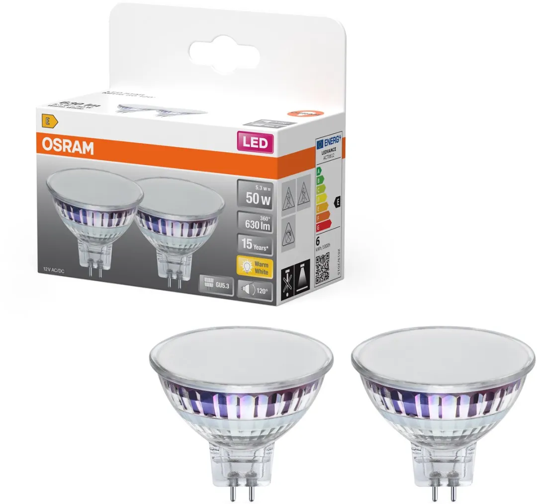 Osram LED Spotlamp Star MR16 5,3W 827 - 630lm - Warm wit - 2 Stuks