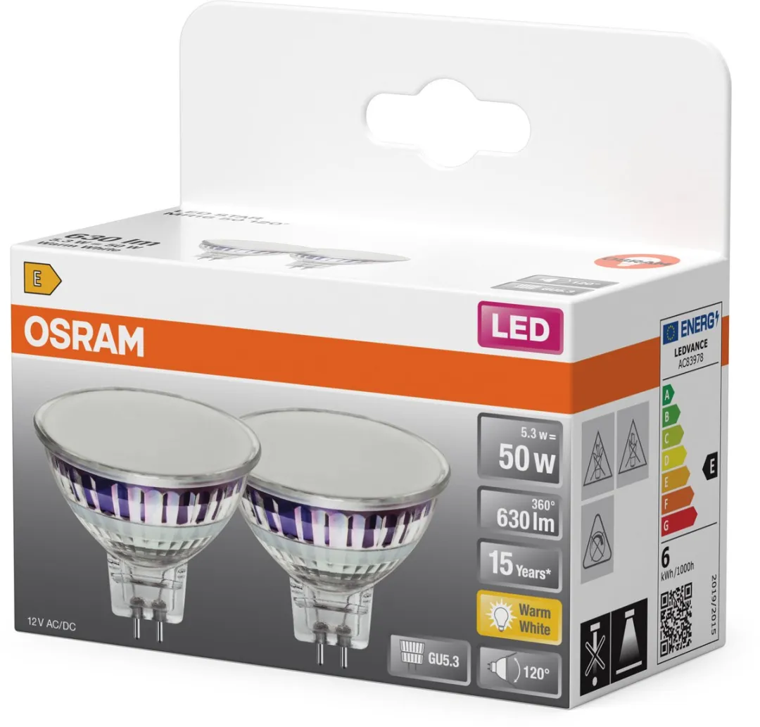 Osram LED Spotlamp Star MR16 5,3W 827 - 630lm - Warm wit - 2 Stuks