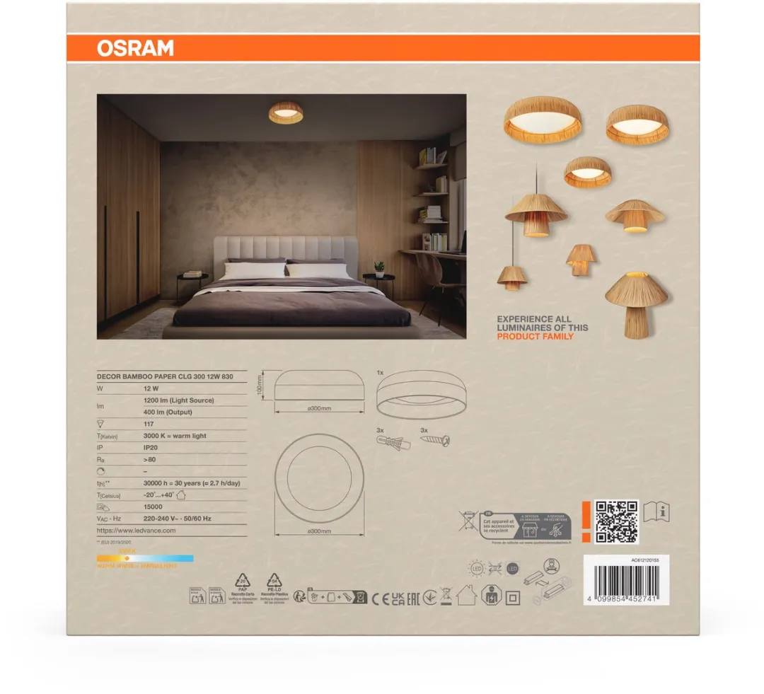 Osram Decor Bamboo Paper Ceiling 300 LED Plafondlamp 12W - Bruin - afbeelding 6 van 6