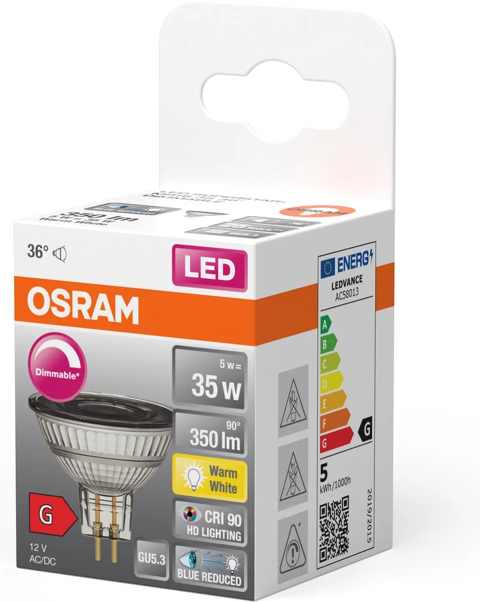 Osram GU5.3 LED 5W 2700K 350Lm - Warm wit - Ø50mm