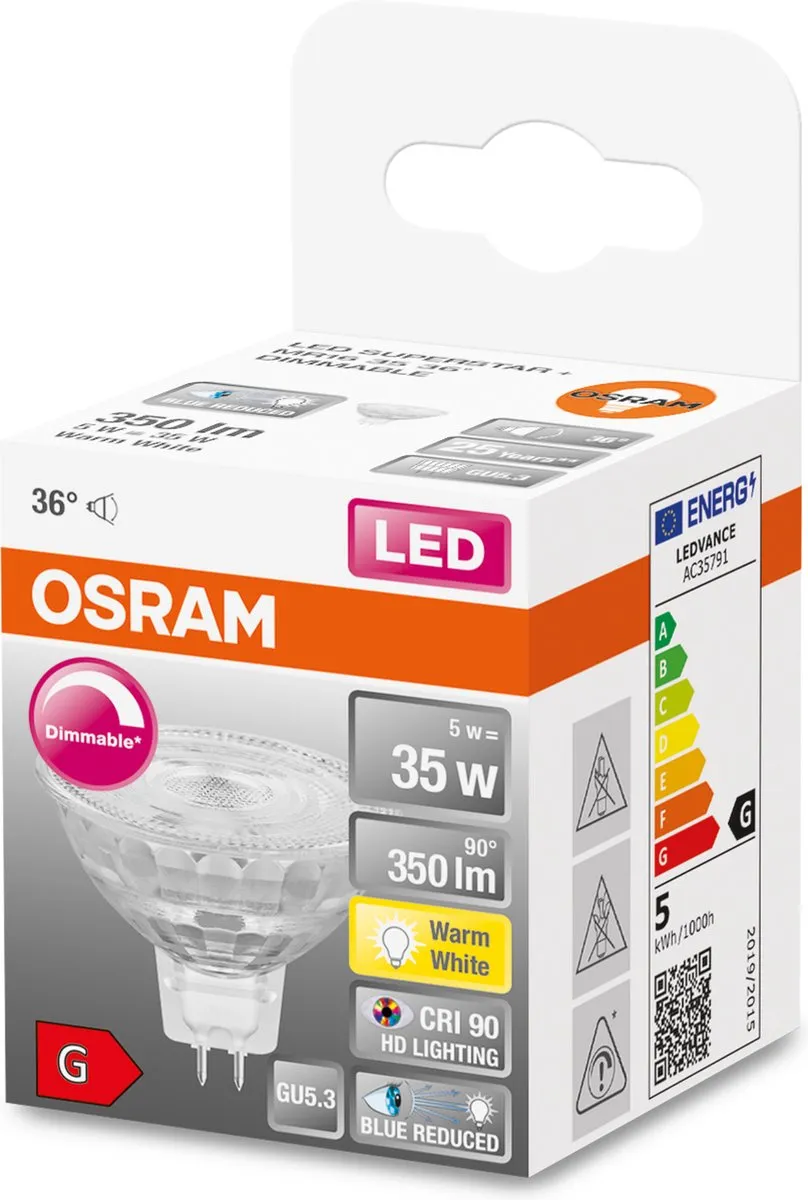 Osram GU5.3 LED 5W 2700K 350Lm - Warm wit - Ø50mm - afbeelding 6 van 6