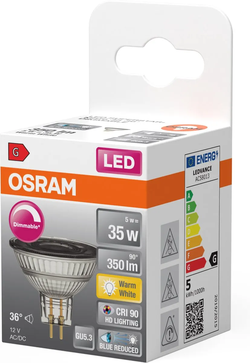 Osram GU5.3 LED 5W 2700K 350Lm - Warm wit - Ø50mm