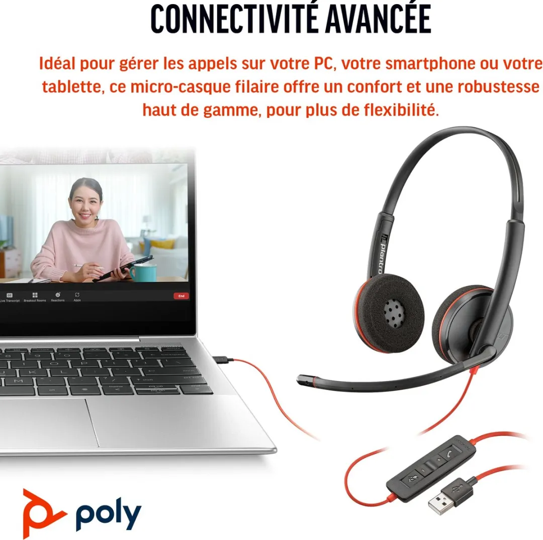 HP Poly Blackwire C3220 – On-ear headset – Kabel – Stereo – Zwart – Met microfoon en volumeregeling