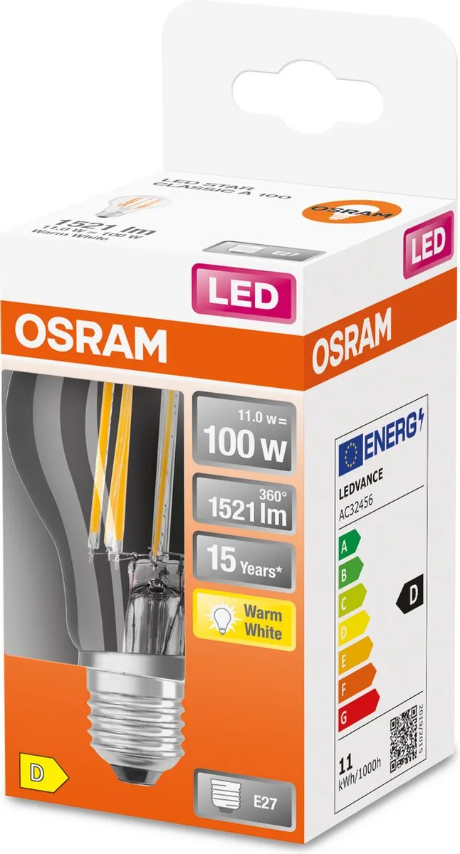 Osram LED Classic A 100 E27 11W - 1521 Lumen Warm Wit