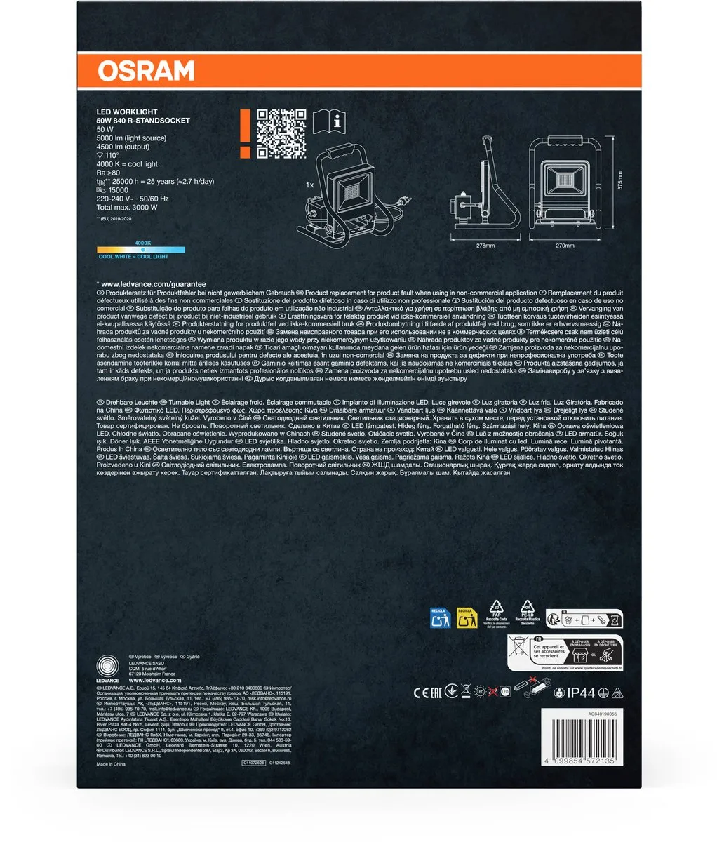 Osram LED Werklamp R-Stand Socket 50W 840 - 4500lm - Donkergrijs