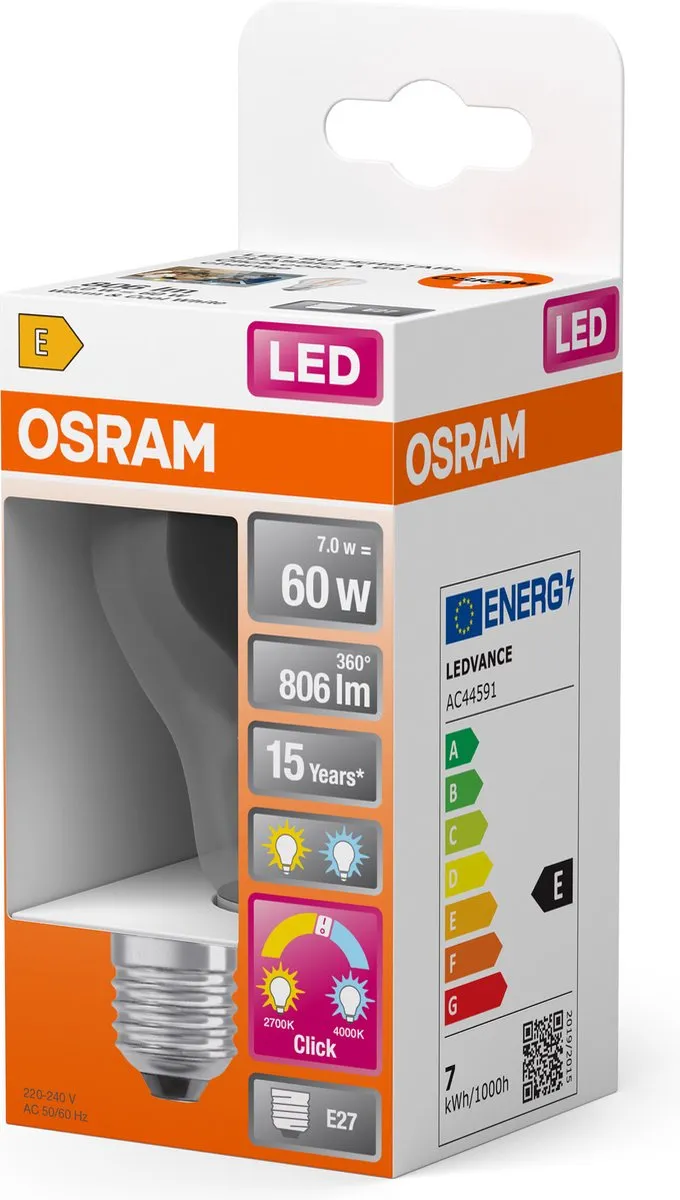 Osram LED-lamp E27 7W Warmwit tot Koudwit - 2700K - Helder