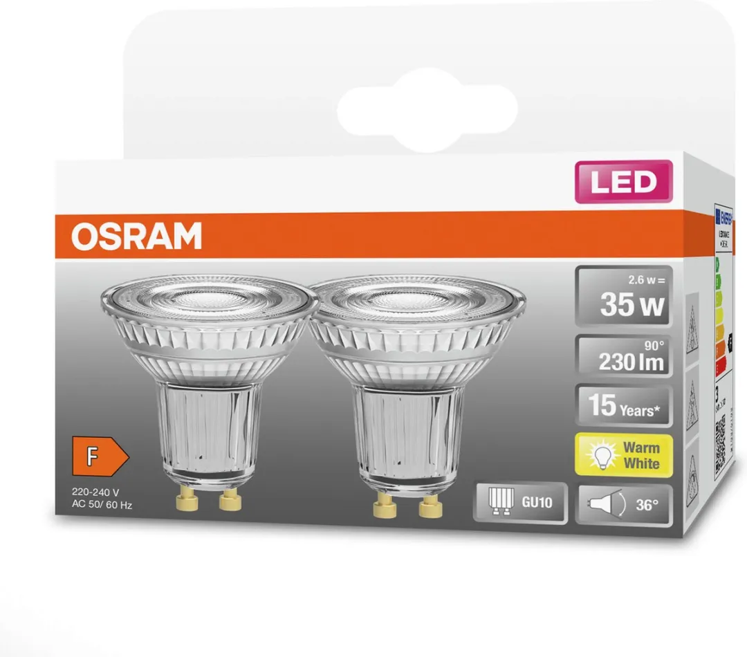 Osram LED Spot GU10 2,6W 230lm Warm Wit - 2 Stuks