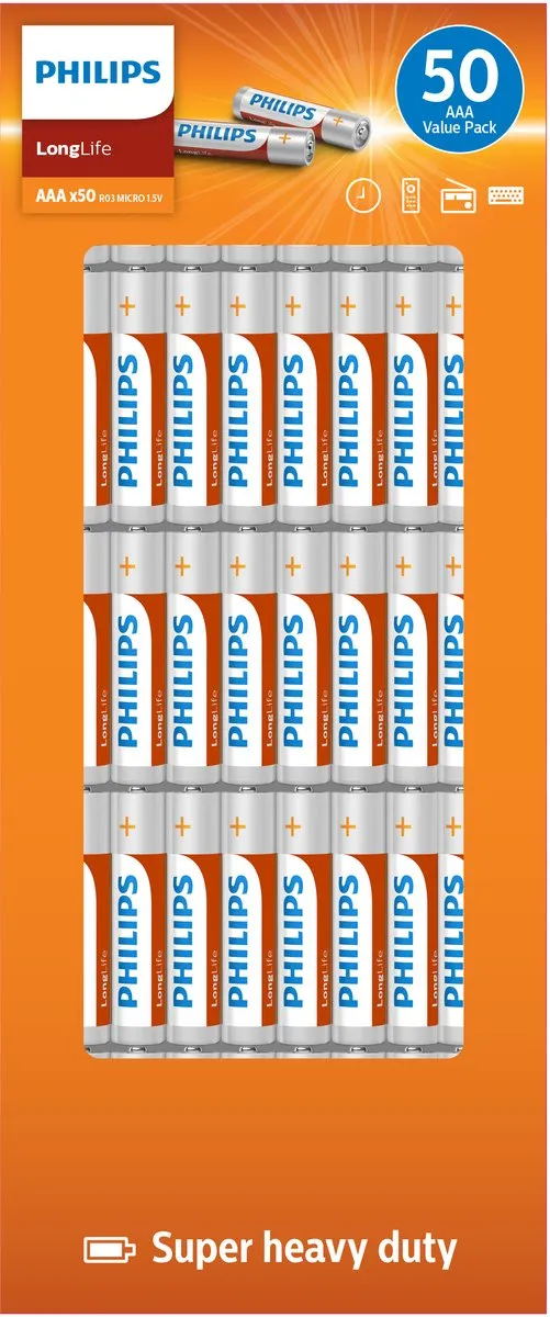 Philips Longlife AAA Batterijen - 50 Stuks